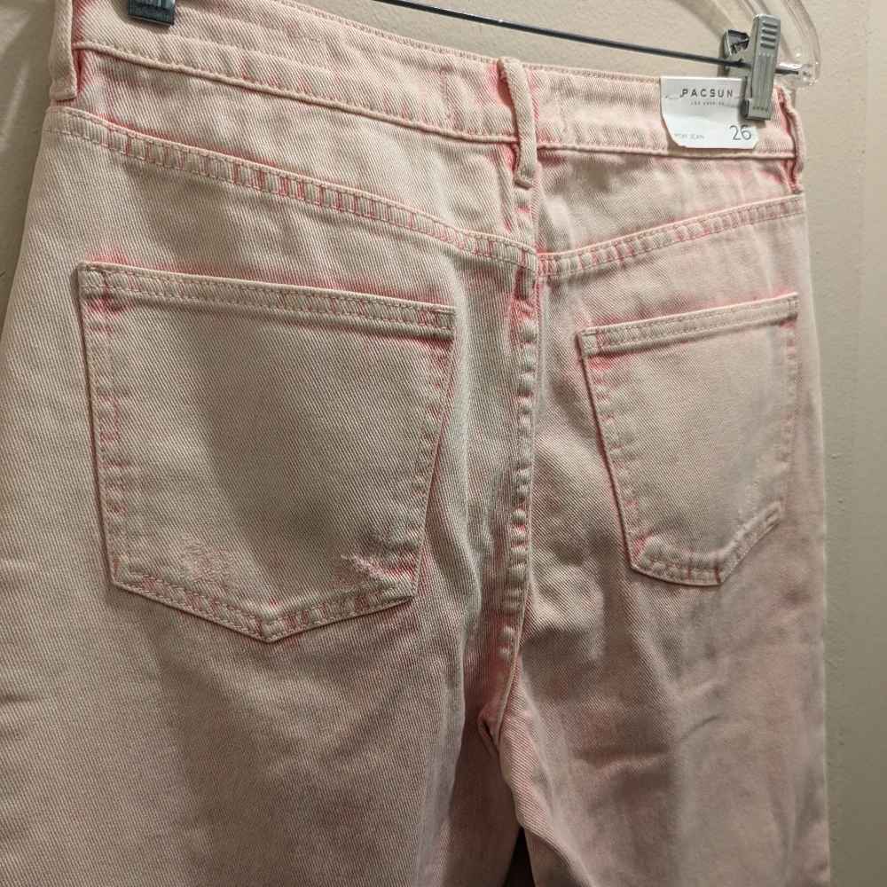 Pacsun Love Me Pink Mom Jeans High Rise Denim Acid Wash Distressed Cropped- 26/2 - Picture 7 of 11